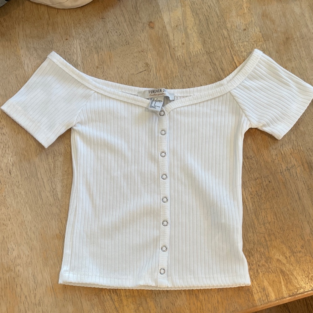 Forever 21 white Off-Shoulder Ribbed Top
